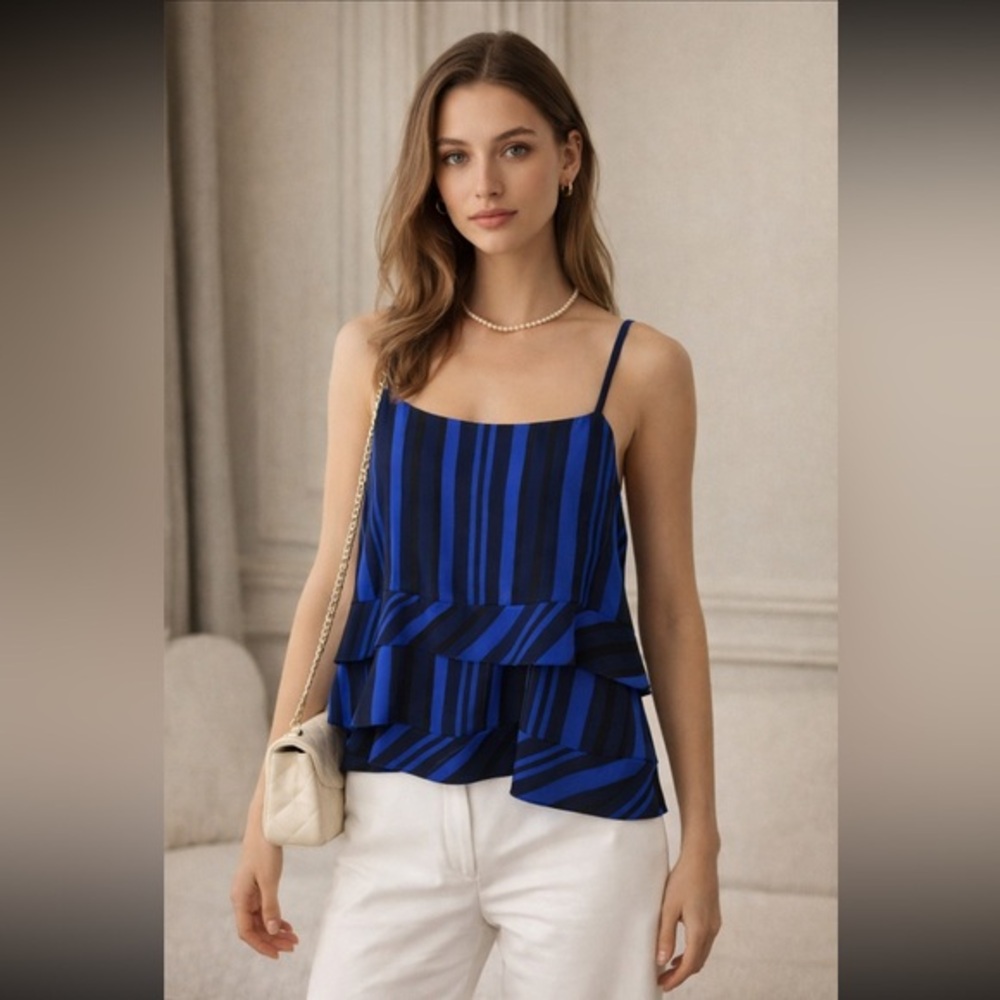 Cooper & Ella Lila Tier Tank Blue Striped Cami S